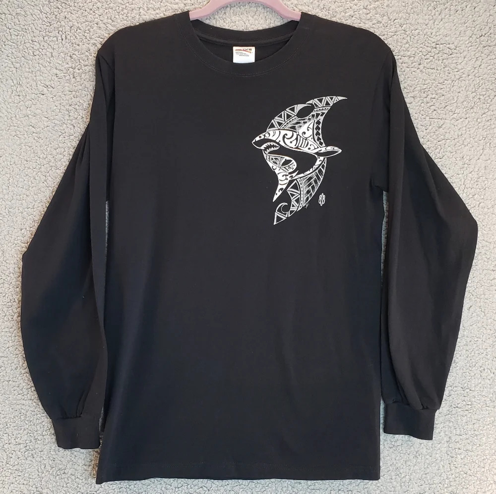 808 Clothing Co. Hawaii Black 100% cotton Shark & waves Graphic Tee Shirt Sz S